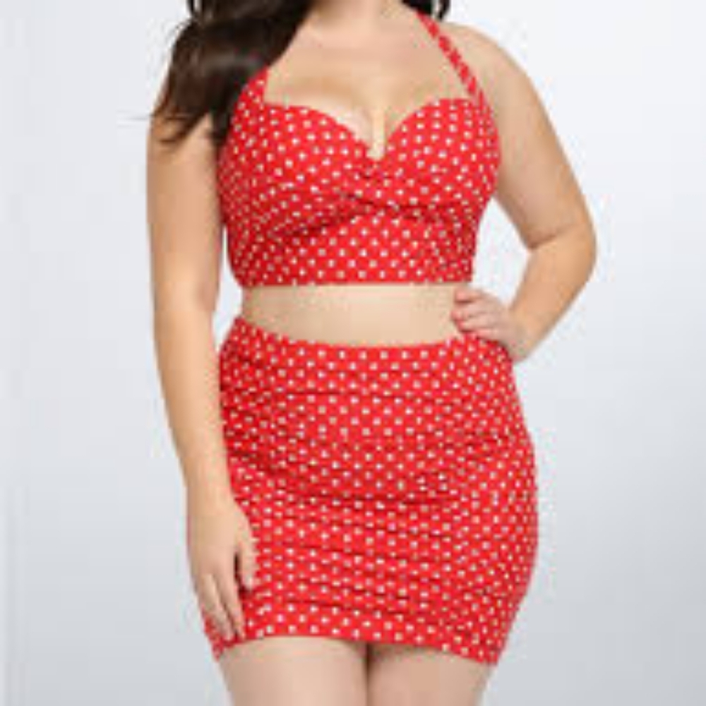Red polka dot swim top.